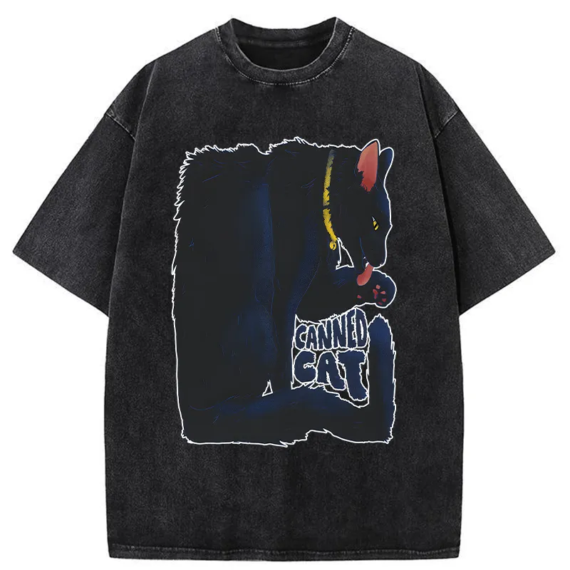 Tokyo-Tiger Cat Food Cans With Limited Width Washed T-Shirt