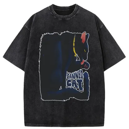 Tokyo-Tiger Cat Food Cans With Limited Width Washed T-Shirt