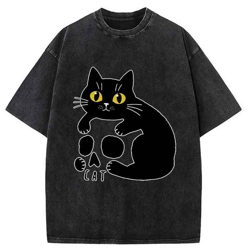 Tokyo-Tiger Cat And Skull Washed T-Shirt