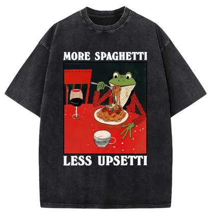 Tokyo-Tiger Frog Eating Spaghetti Washed T-Shirt