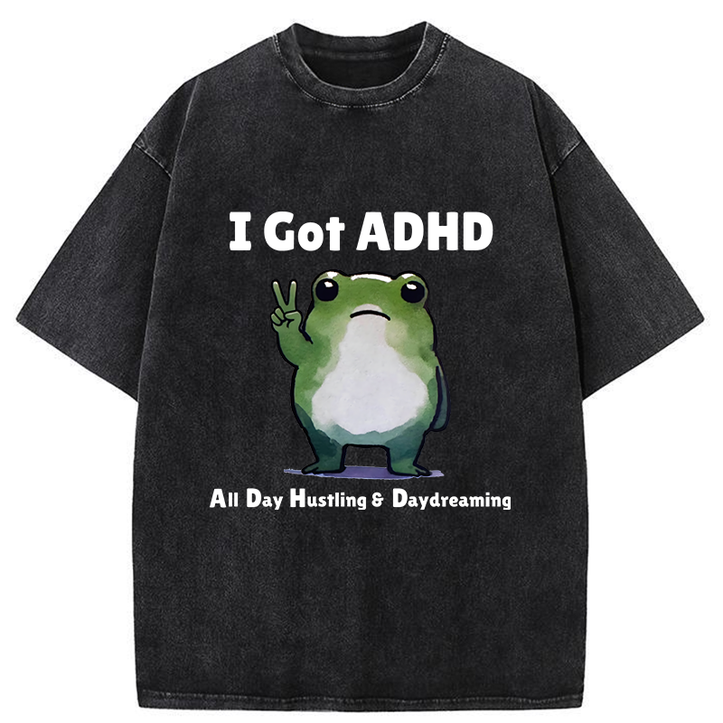 Tokyo-Tiger Frog With ADHD Funny Washed T-Shirt