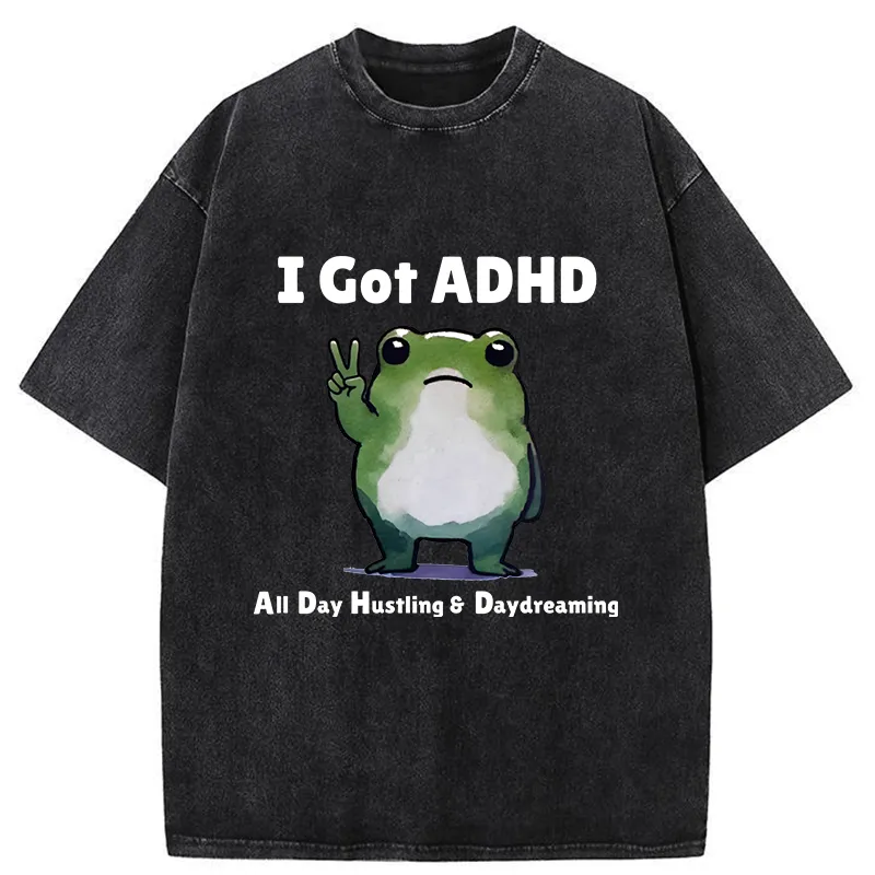 Tokyo-Tiger Frog With ADHD Funny Washed T-Shirt