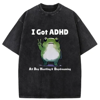 Tokyo-Tiger Frog With ADHD Funny Washed T-Shirt