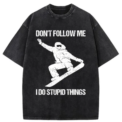 Tokyo-Tiger Winter Extreme Sports Skiing Washed T-Shirt