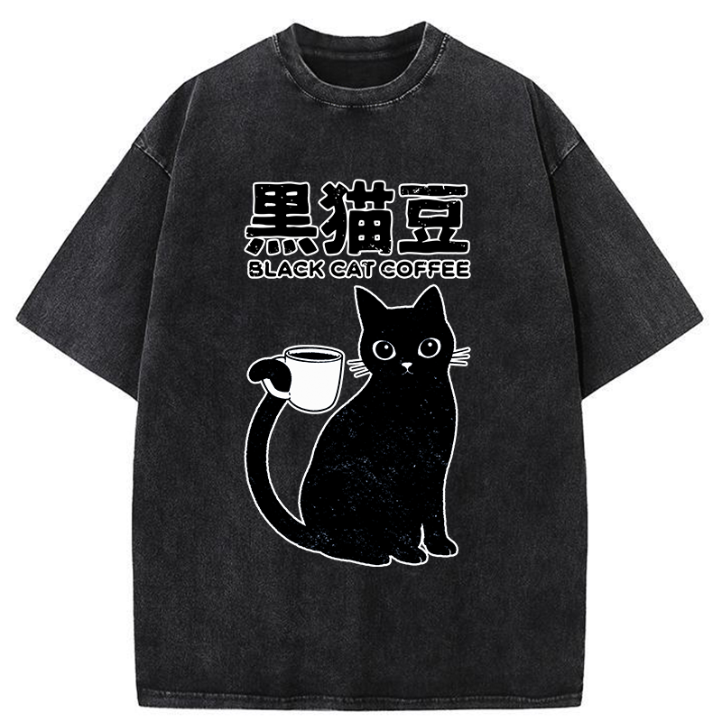 Tokyo-Tiger Black Cat And Coffee Washed T-Shirt