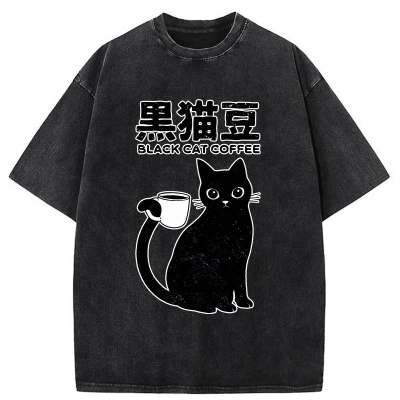 Tokyo-Tiger Black Cat And Coffee Washed T-Shirt