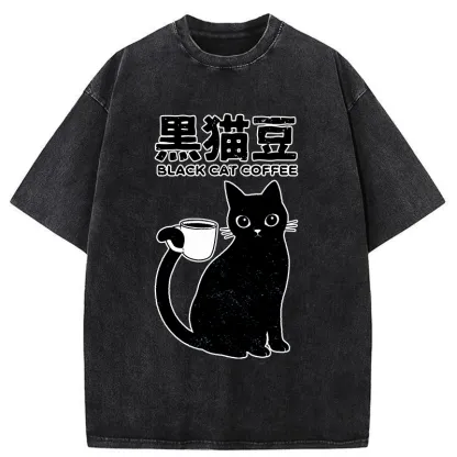 Tokyo-Tiger Black Cat And Coffee Washed T-Shirt