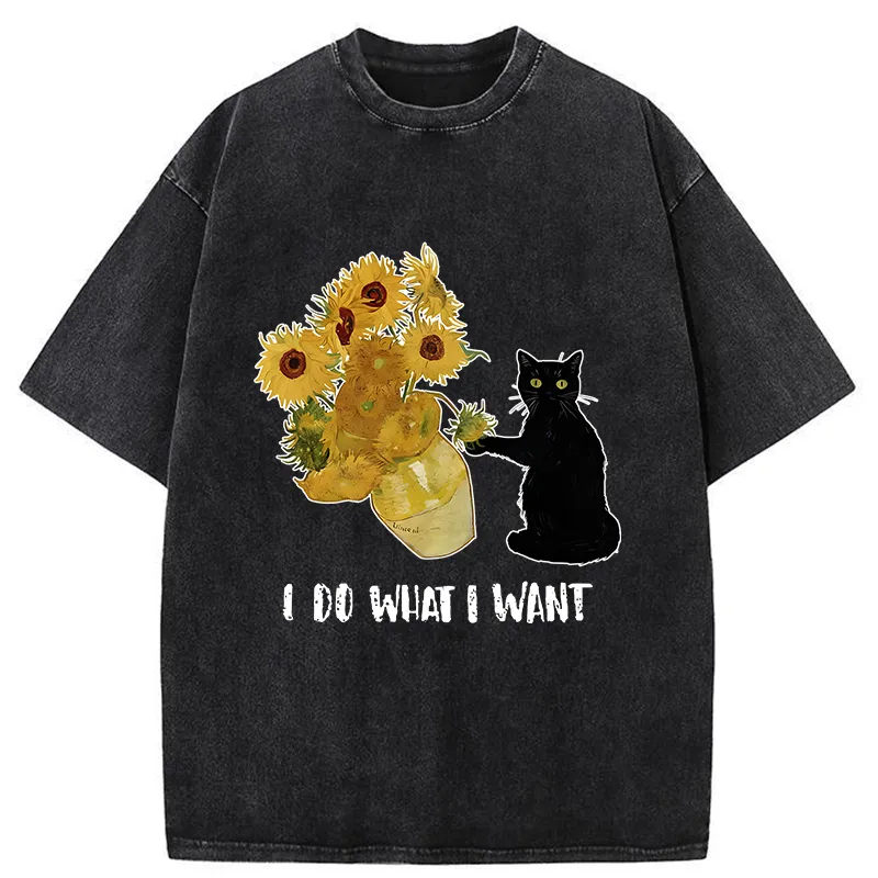 Tokyo-Tiger Mischievous Black Cat Washed T-Shirt