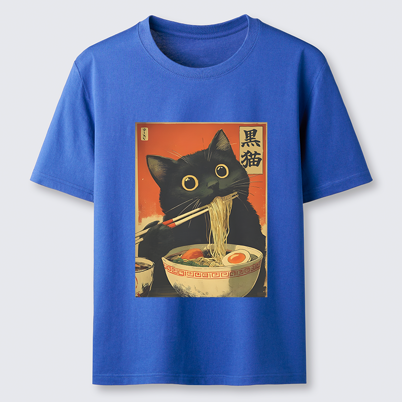 Tokyo-Tiger Black Cat Eats Japanese Ramen Retro Classic T-Shirt