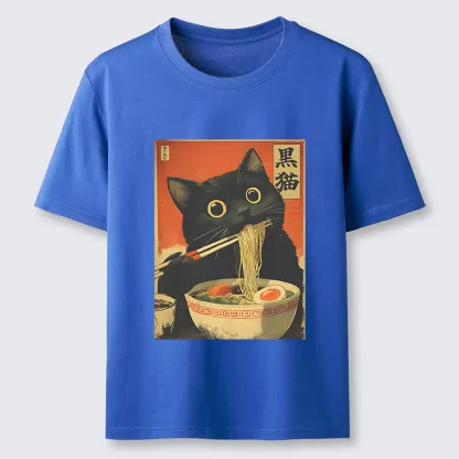 Tokyo-Tiger Black Cat Eats Japanese Ramen Retro Classic T-Shirt