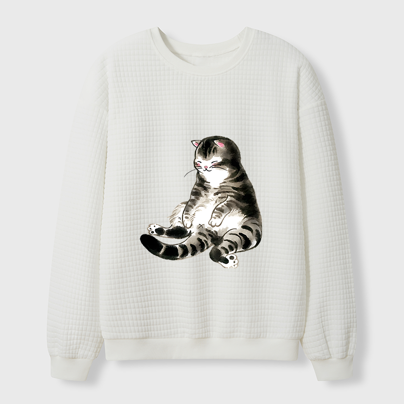 Tokyo-Tiger Ink Painting Cute Cat Waffle Sweatshirt