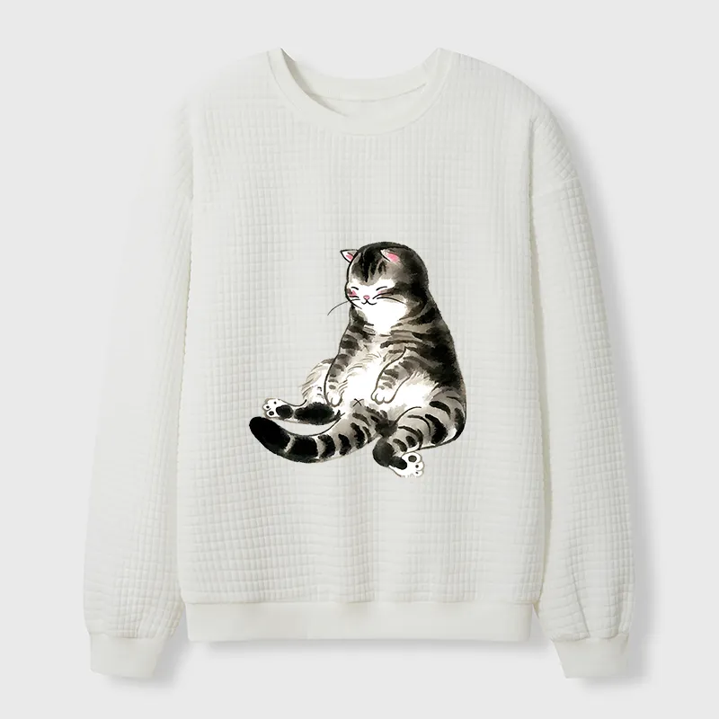 Tokyo-Tiger Ink Painting Cute Cat Waffle Sweatshirt