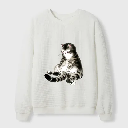 Tokyo-Tiger Ink Painting Cute Cat Waffle Sweatshirt