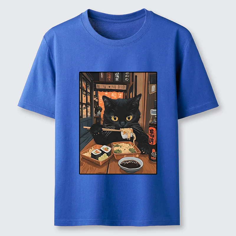 Tokyo-Tiger Black Cat Eating At Sushi Restaurant Classic T-Shirt