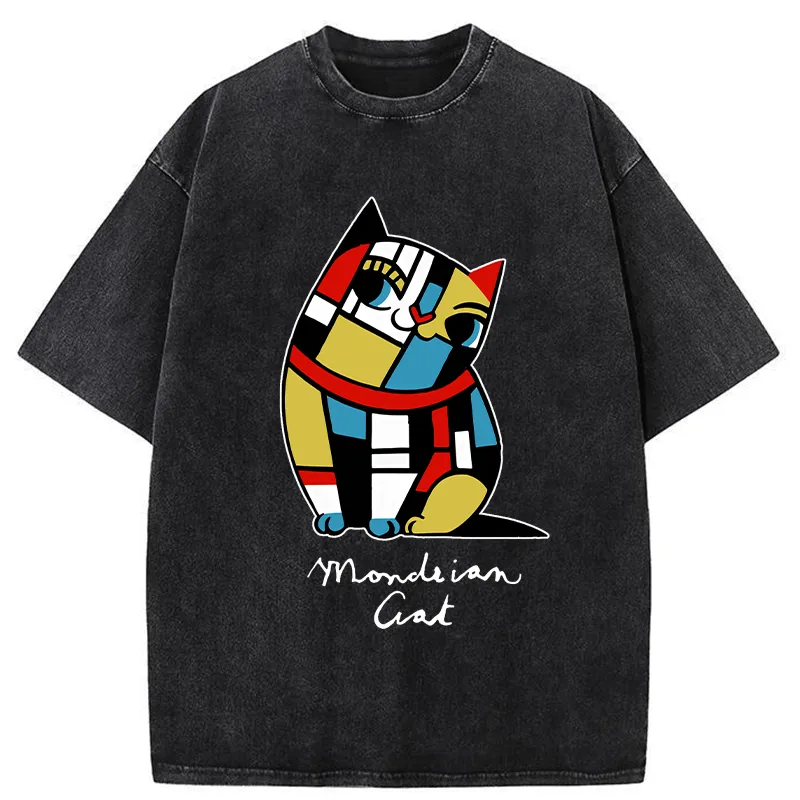 Tokyo-Tiger Cat of Mondrian Washed T-Shirt