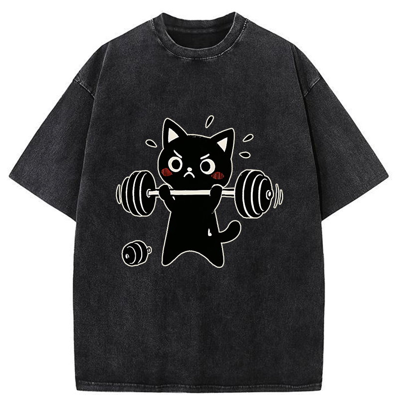 Tokyo-Tiger Black Cat Exercise Washed T-Shirt