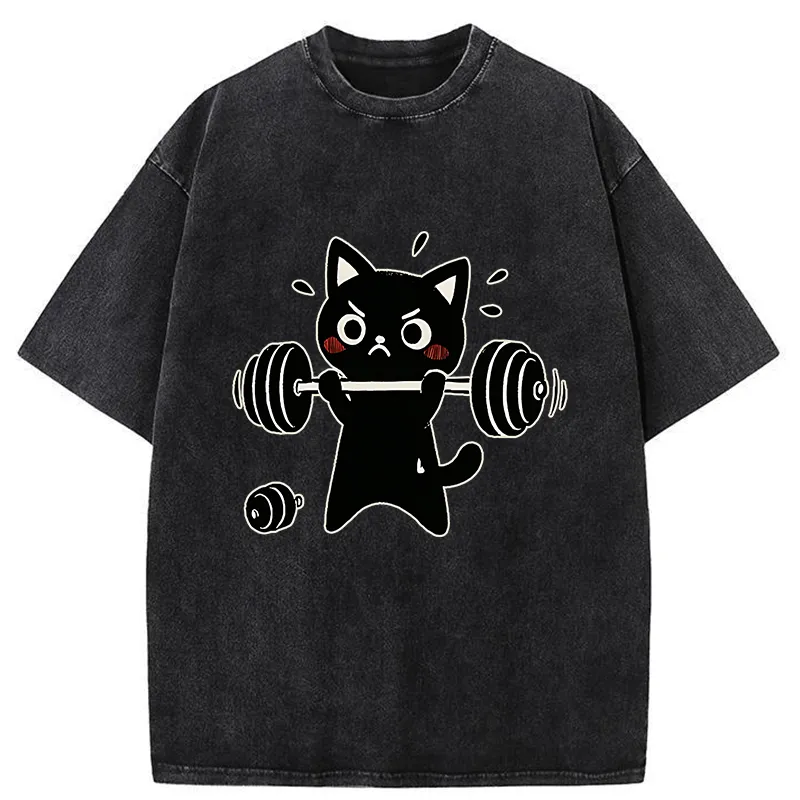 Tokyo-Tiger Black Cat Exercise Washed T-Shirt