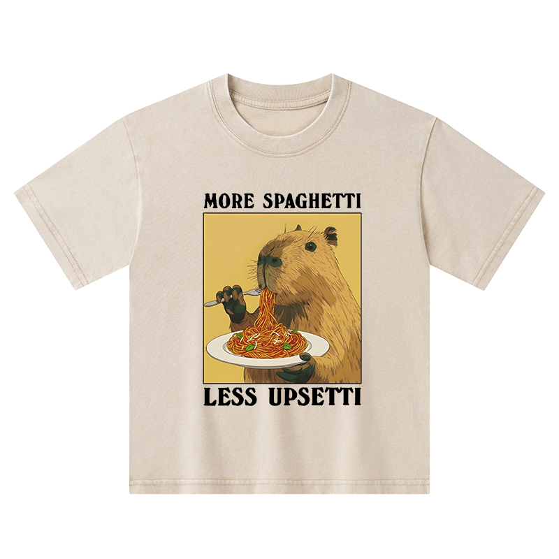 Tokyo-Tiger Capybara Eating Pasta Kids Washed T-Shirt