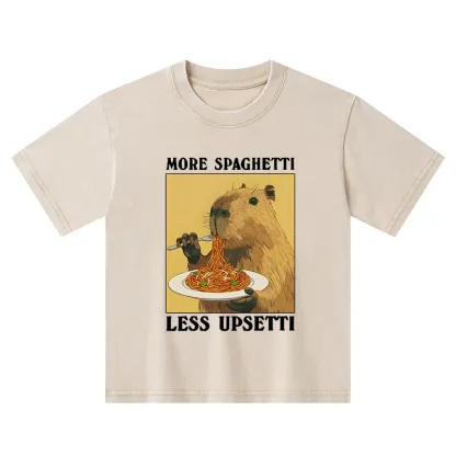 Tokyo-Tiger Capybara Eating Pasta Kids Washed T-Shirt