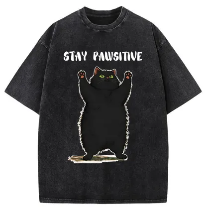 Tokyo-Tiger Cat Stay Pawsitive Washed T-Shirt