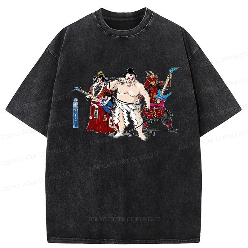 Tokyo-Tiger The Rock Kabuki Samurai Sumo Washed T-Shirt