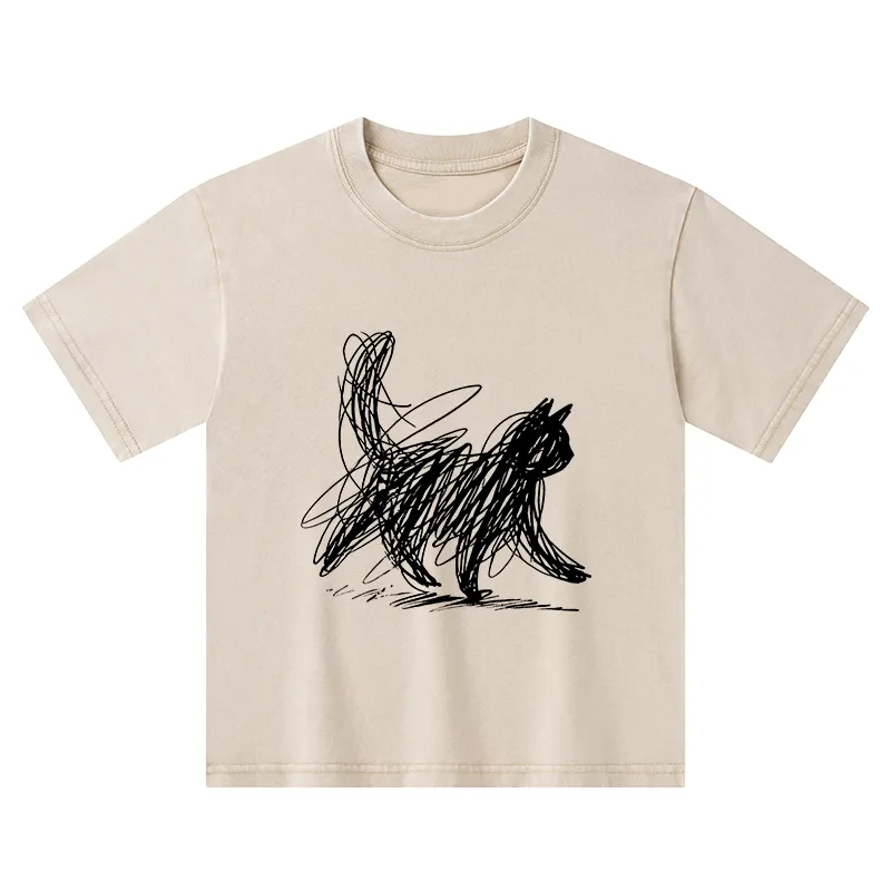 Tokyo-Tiger Minimalist Cat Art Kids Washed T-Shirt