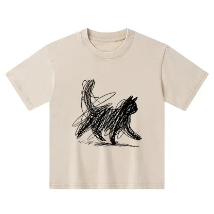 Tokyo-Tiger Minimalist Cat Art Kids Washed T-Shirt