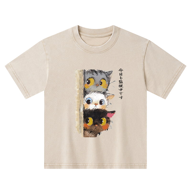 Tokyo-Tiger Three Cats Secretly Monitor Their Owner Kids Washed T-Shirt