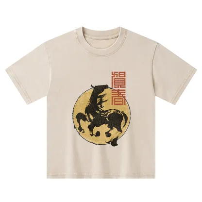 Tokyo-Tiger 2026 Year Of The Horse Japan Kids Washed T-Shirt