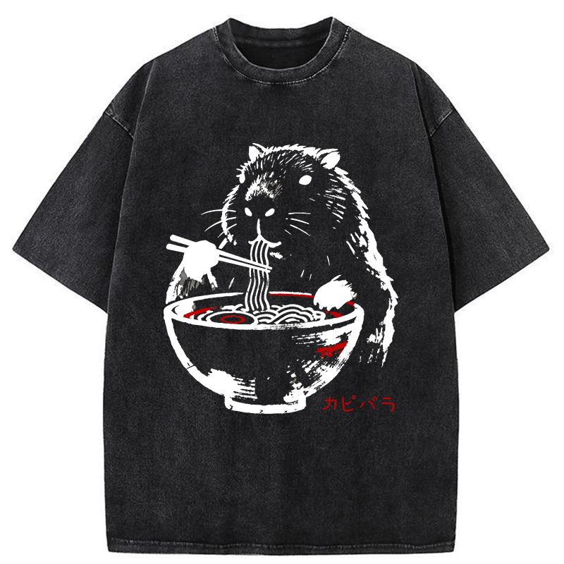 Tokyo-Tiger Capybaras Eat Delicious Ramen Washed T-Shirt