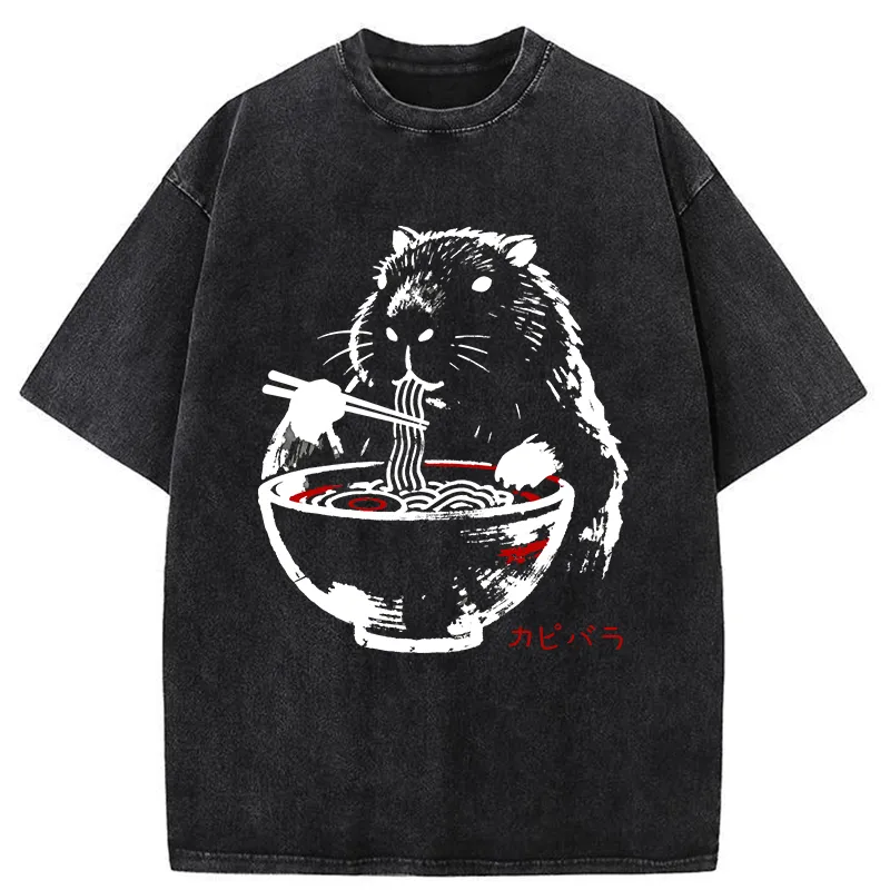 Tokyo-Tiger Capybaras Eat Delicious Ramen Washed T-Shirt