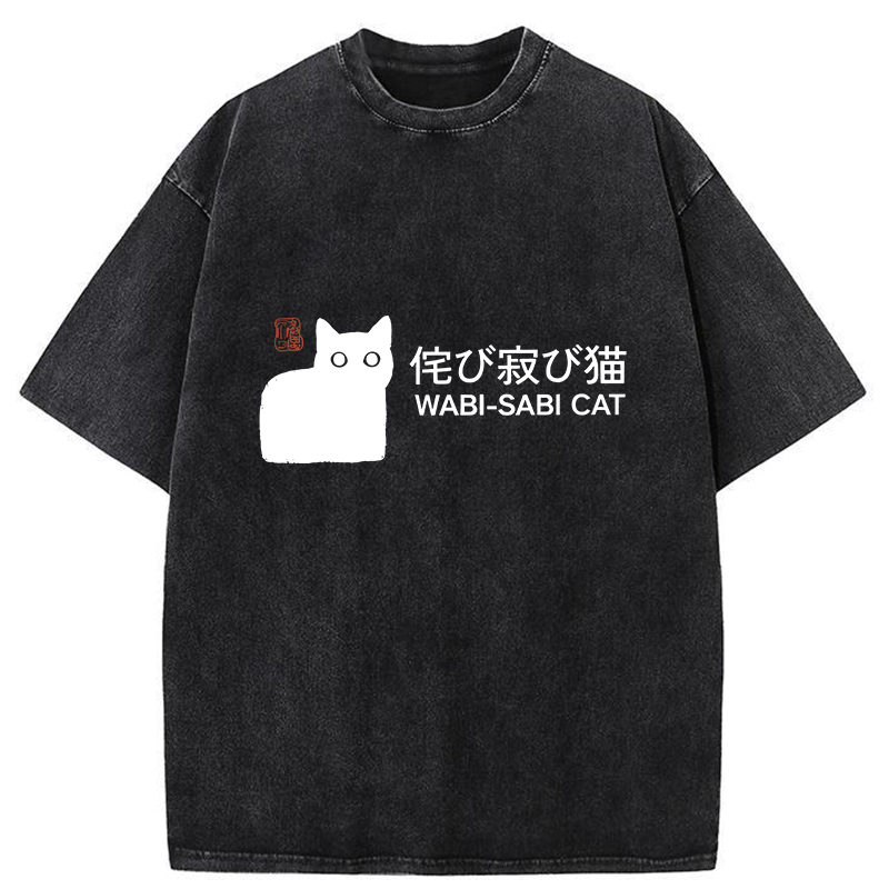 Tokyo-Tiger Wabi-sabi Cat Japanese Washed T-Shirt