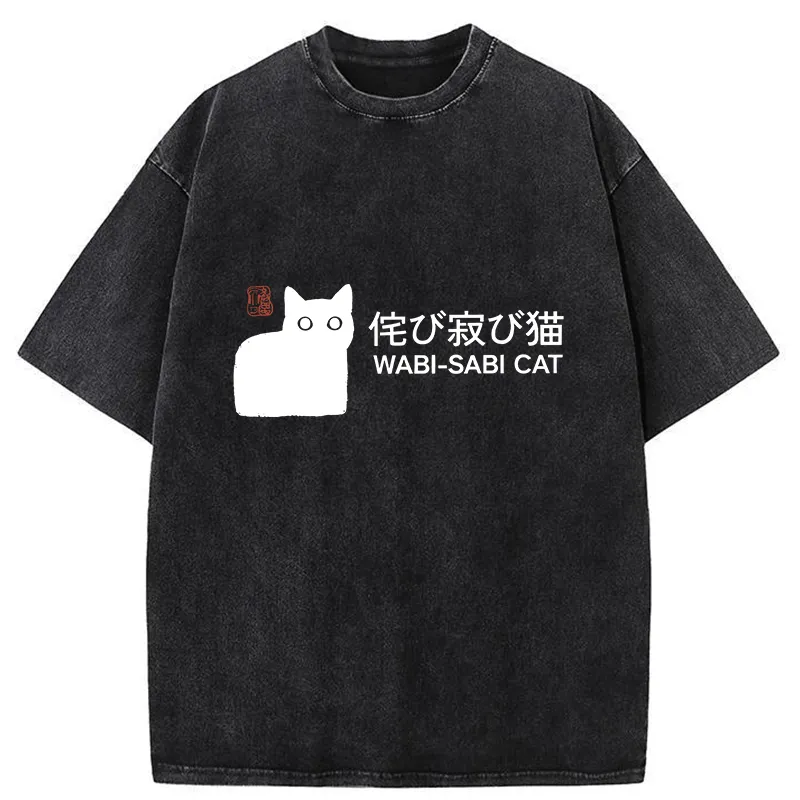 Tokyo-Tiger Wabi-sabi Cat Japanese Washed T-Shirt