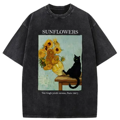Tokyo-Tiger Cat Kicked The Sunflower Vase Washed T-Shirt