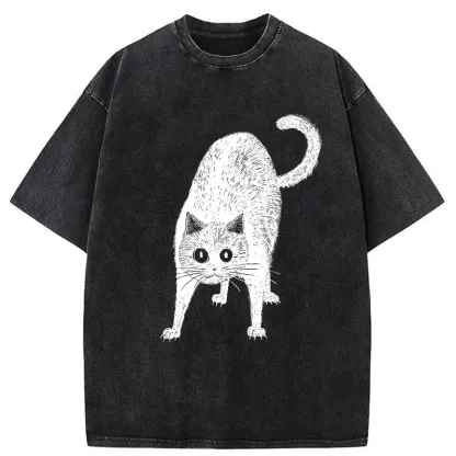 Tokyo-Tiger Alert Cat Washed T-Shirt
