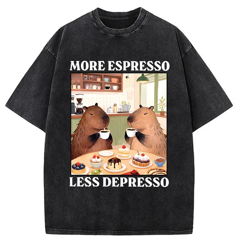 Tokyo-Tiger Capybaras Drink More Coffee Washed T-Shirt