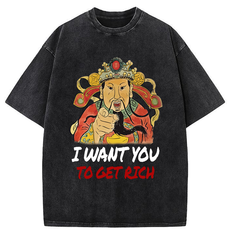 Tokyo-Tiger Whoever The God Of Wealth Points To Will Become Rich Washed T-Shirt