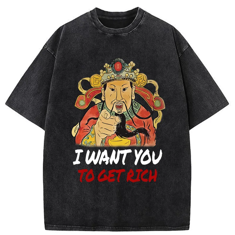 Tokyo-Tiger Whoever The God Of Wealth Points To Will Become Rich Washed T-Shirt