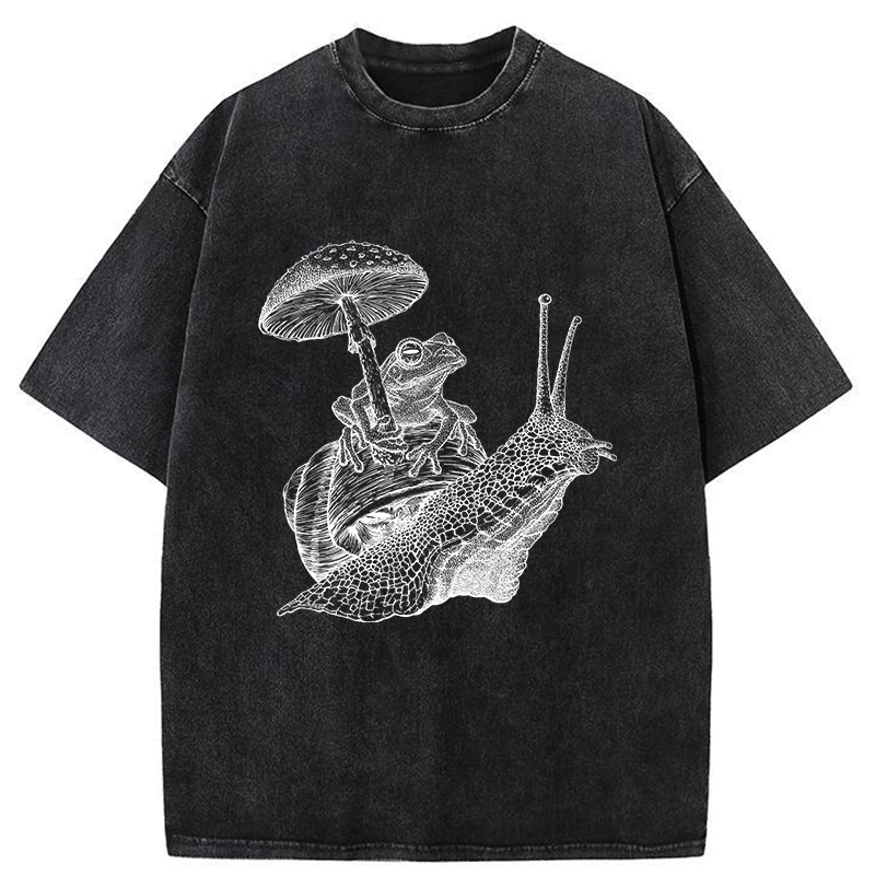 Tokyo-Tiger Snail Is Carrying A Frog On Its Back Washed T-Shirt