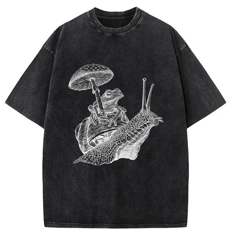Tokyo-Tiger Snail Is Carrying A Frog On Its Back Washed T-Shirt