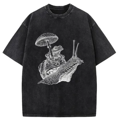 Tokyo-Tiger Snail Is Carrying A Frog On Its Back Washed T-Shirt