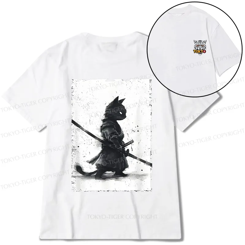 Tokyo-Tiger Retro Cat Samurai Japanese Front Back Classic T-Shirt