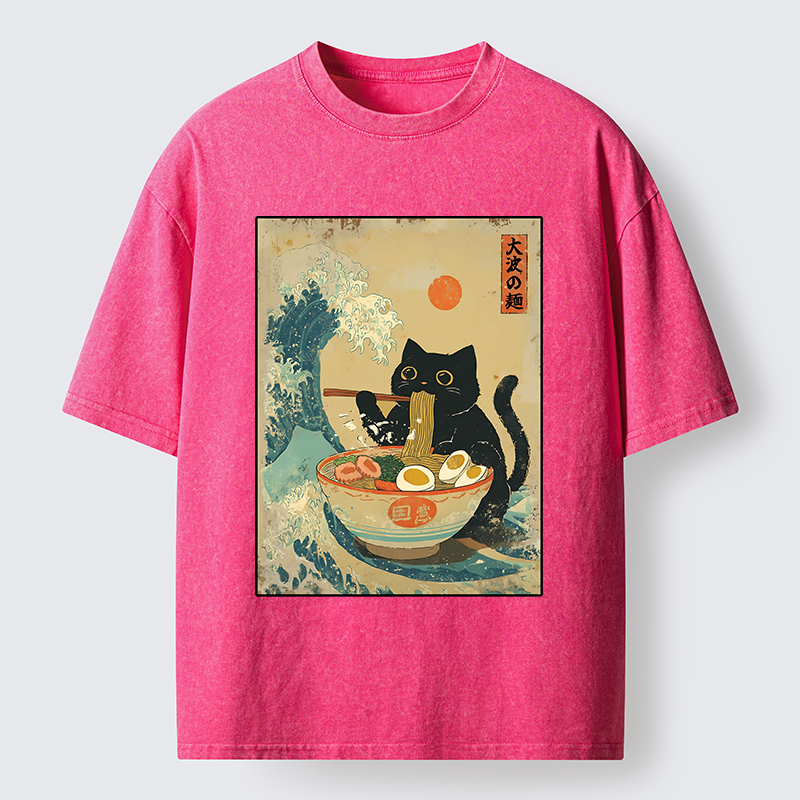 Tokyo-Tiger Cat Eats A Large Portion Of Ramen Washed T-Shirt