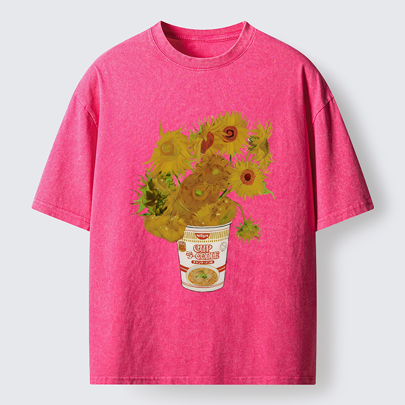 Tokyo-Tiger Sunflower Ramen Bottle Washed T-Shirt