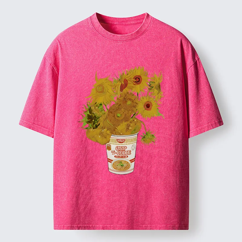 Tokyo-Tiger Sunflower Ramen Bottle Washed T-Shirt