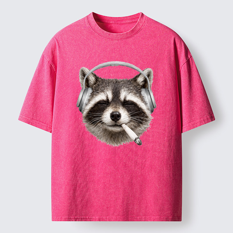 Tokyo-Tiger Raccoon Listening To Music Now Washed T-Shirt