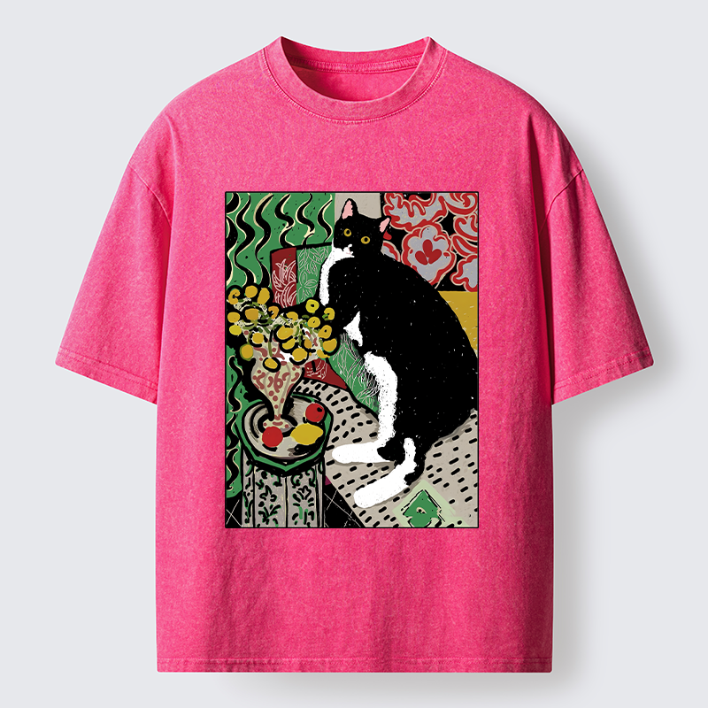 Tokyo-Tiger Elegant Tuxedo Cat Washed T-Shirt
