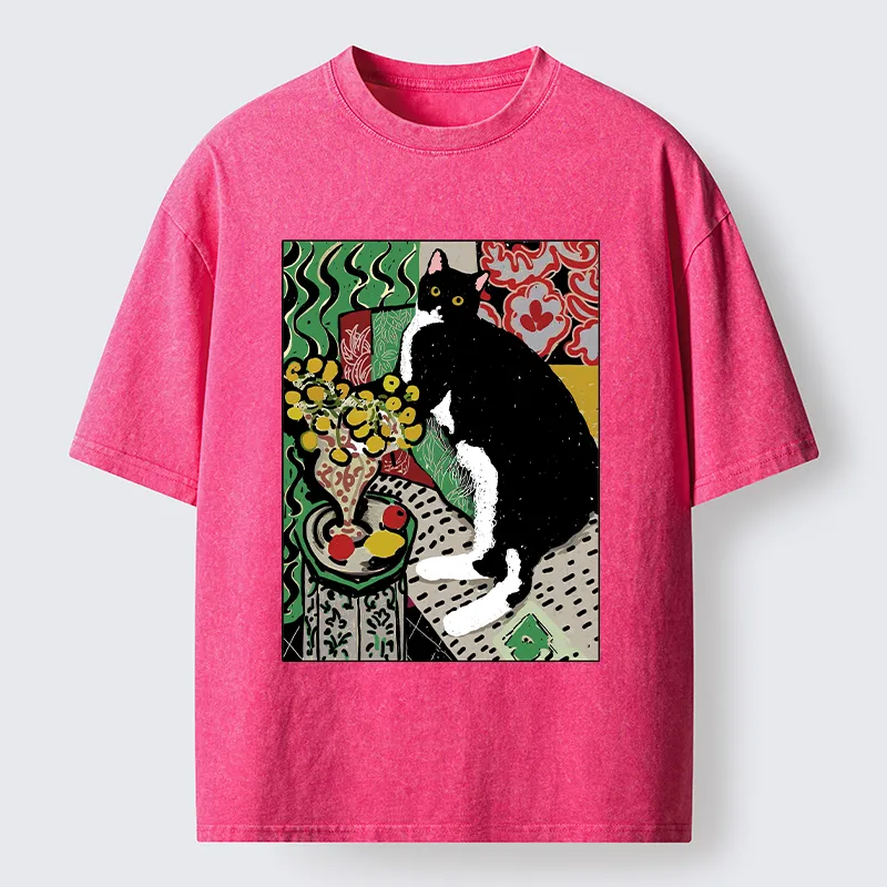 Tokyo-Tiger Elegant Tuxedo Cat Washed T-Shirt