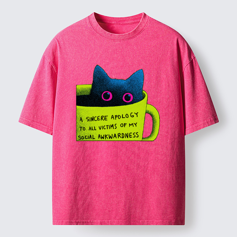 Tokyo-Tiger Social Awkward Cat Washed T-Shirt