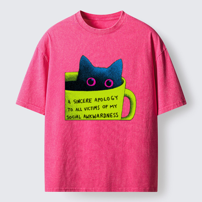 Tokyo-Tiger Social Awkward Cat Washed T-Shirt